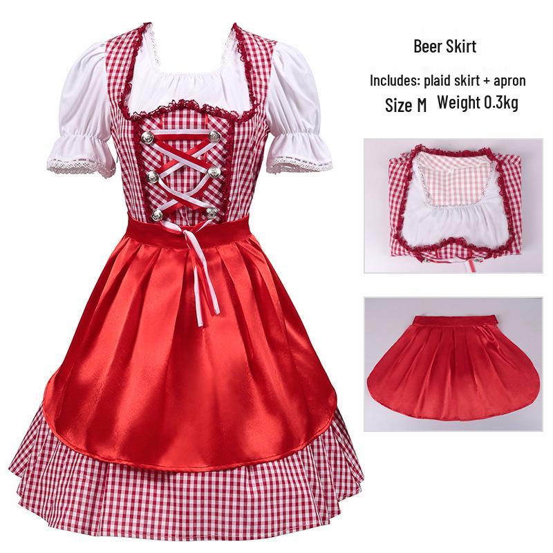

Баварское женское платье в красную клетку для Октоберфеста с комбинезоном Extra Large