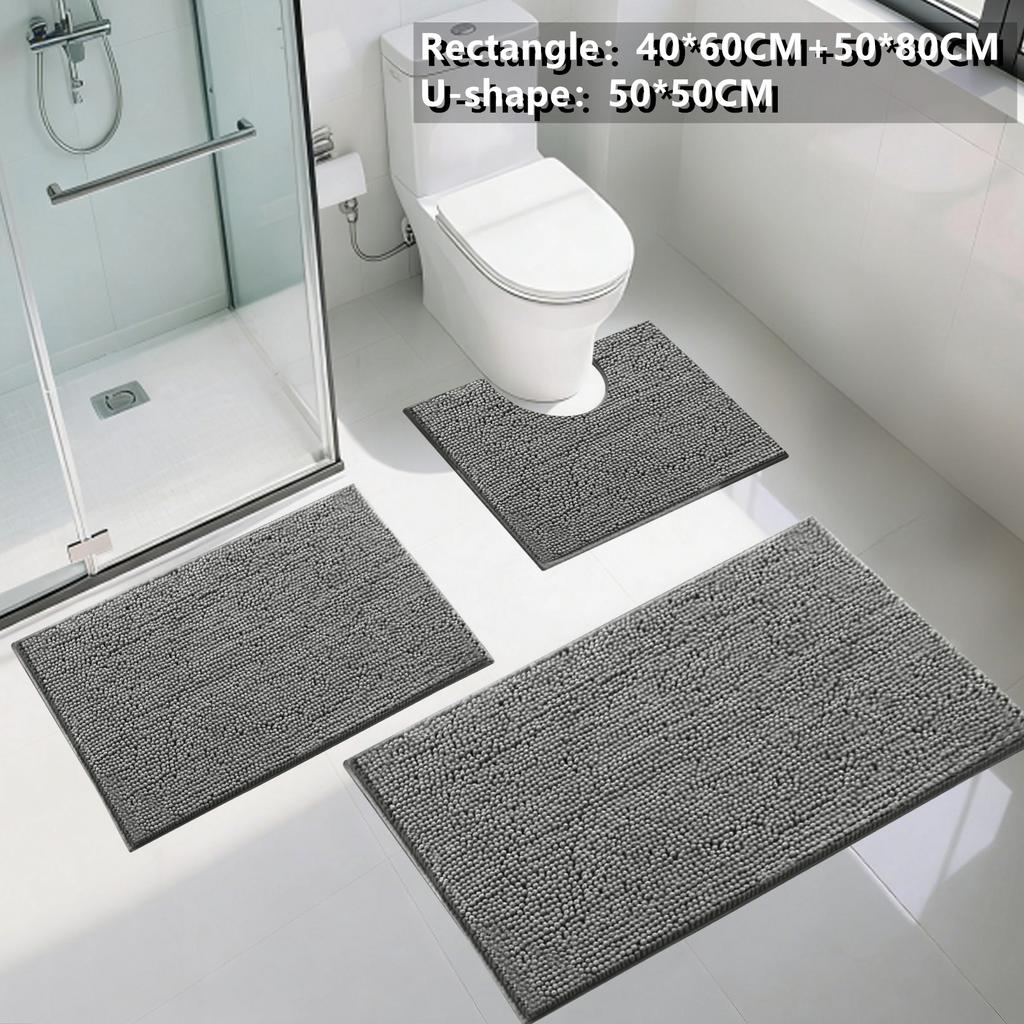 1/2Piece Loop Bath Mats for Bathroom Non Slip Chenille Bath Mat Set Rugs with Water Absorbent Pedestal Bathmat Shower Toilet Mat