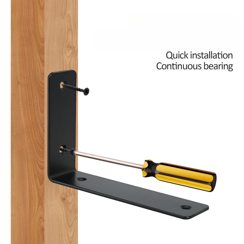 4PCS L Shaped Shelf Support, Heavy Duty Black Metal Countertop Bracket, Practical Wall Mount for Wooden Installation