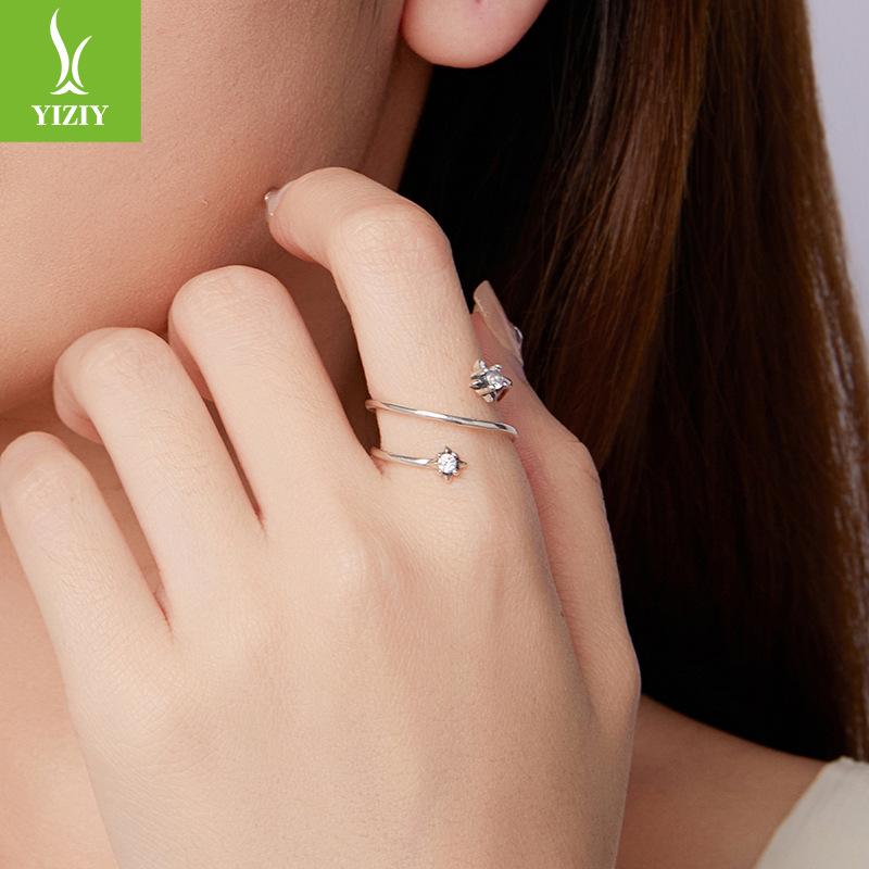 Shining Star Multi-Layer Open Ring Women'S S925 Sterling Silver Starburst Premium Ring