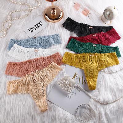 Women's Thongs Underwear Female Intimates T-back G-string Sexy Transparent Lace Low-Rise Panties Lingerie For Woman