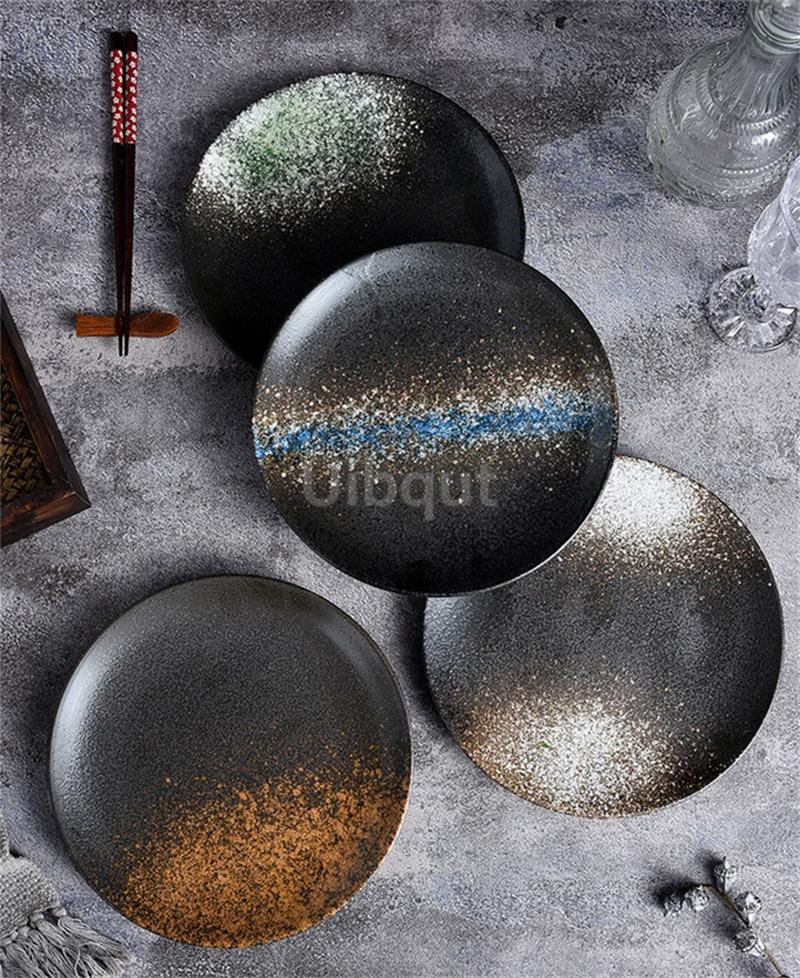 6 7 8 9 10 Inchs Retro sushi Disc Restaurant Steak Plate Japanese style Ceramic Flat Disk Western round Pasta Tray tableware