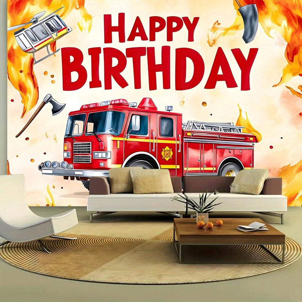Superficie piana 2D 1 pezzo di telo di sfondo per festa di compleanno dei pompieri cabina fotografica a tema fuoco