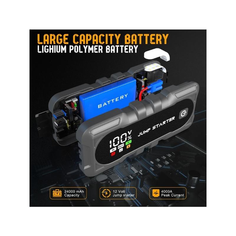 Portable Jump Starter Power Bank Fast Charging LED Light Car Battery Charger Truck & Motorcycle Peak Current 2500A