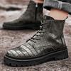 High Quality Retro Crocodile Pattern Men Leather Boots British Style Chelsea Boots Comfy Casual Ankle Boots for Man Botas Hombre