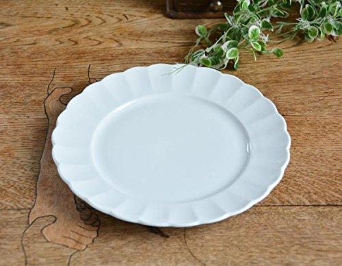 Set of 5 White Dinnerware: Floral-Shaped, Shatter-Resistant Porcelain TIARA Pure White Ruffle Cake and Salad Plates, 19cm