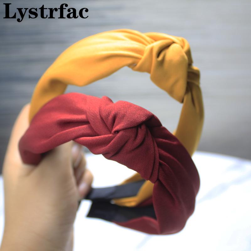 Lystrfac Solid Color Knotted Headband for Women Simple Fashion Hairband Wide-sided Hair Hoop Female Hair Accessories