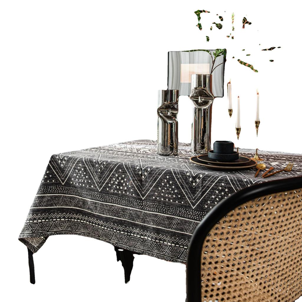 Tablecloth Geometric Triangle Printing Gray Bottom Cotton and Linen Rectangular Dining Table Cloth Coffee Table Cover Cloth