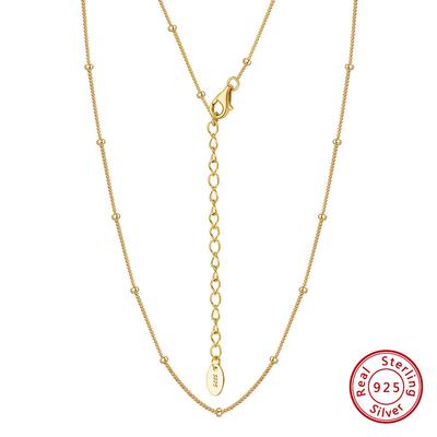 Jewelry S925 Sterling Silver Necklace Beads Adjustable Gold Color Chain