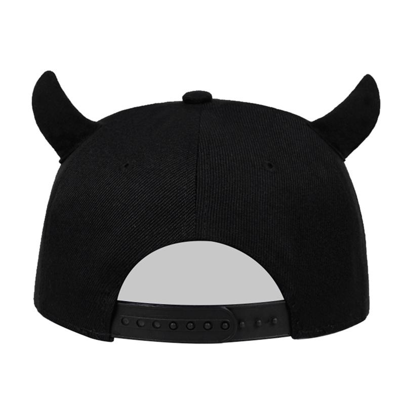 Men's Snapback Adjustable Baseball Cap Hip Hop Hat Black Bull Horn Decoration Caps Flat Top Trucker Hats