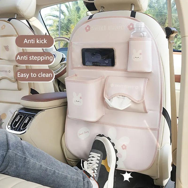 Premium Car Seat Back Storage Bag Organizer Bear Bunny Multifunctional Car Back Seat Anti-Dirty Anti-Kick Storage Pad Car Accessories