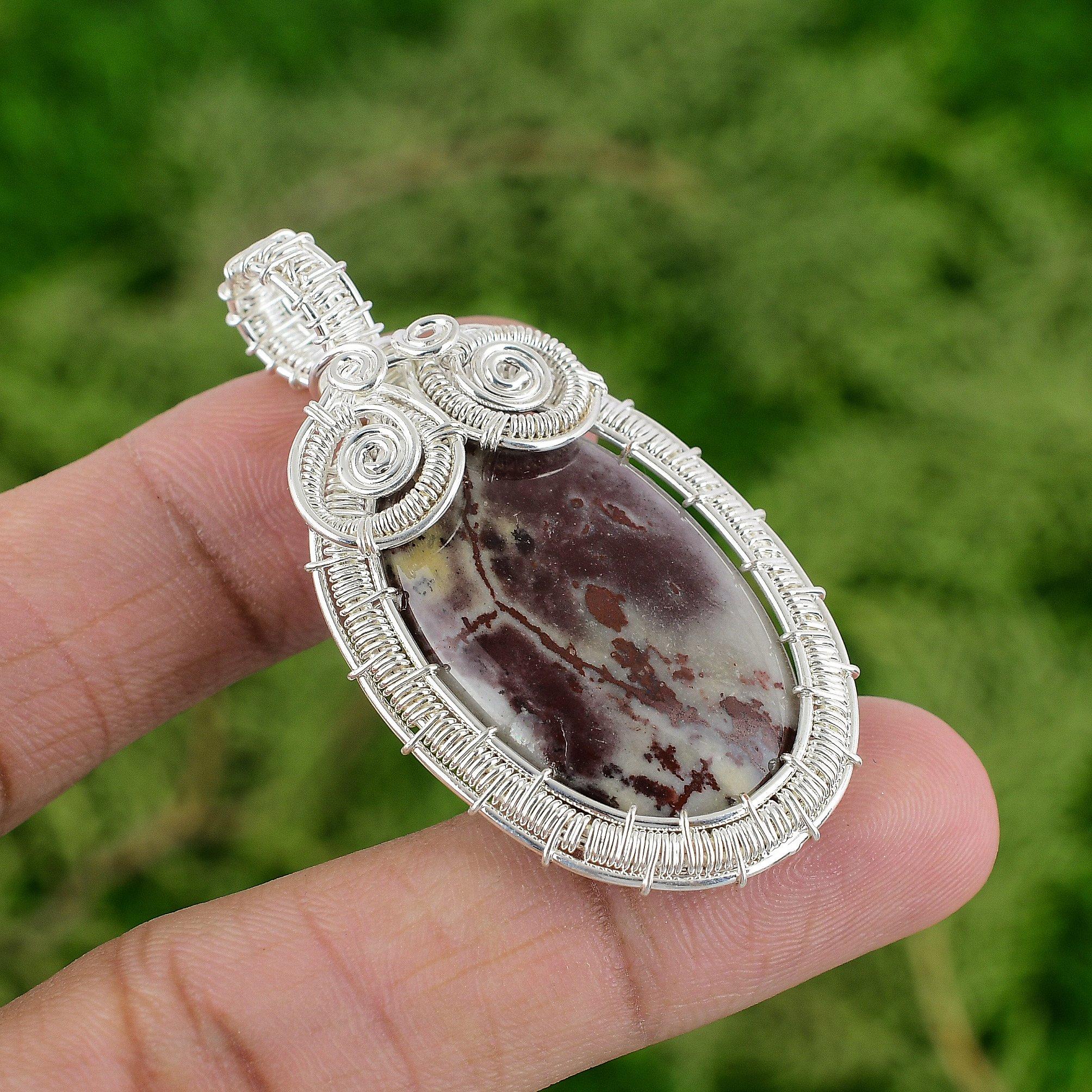 

925 Silver Coconut Jasper Stone Wire Wrapped Ethnic Wife Engagement Boho Pendant