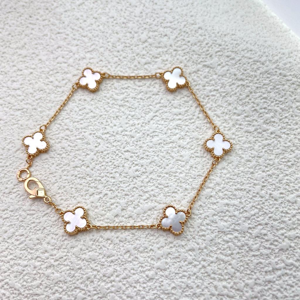 High Quality 9mm Small Six Flower Mini Four-leaf Clover Bracelet Female Natural White Mother-of-pearl Red Chalcedony Agate Bracelet