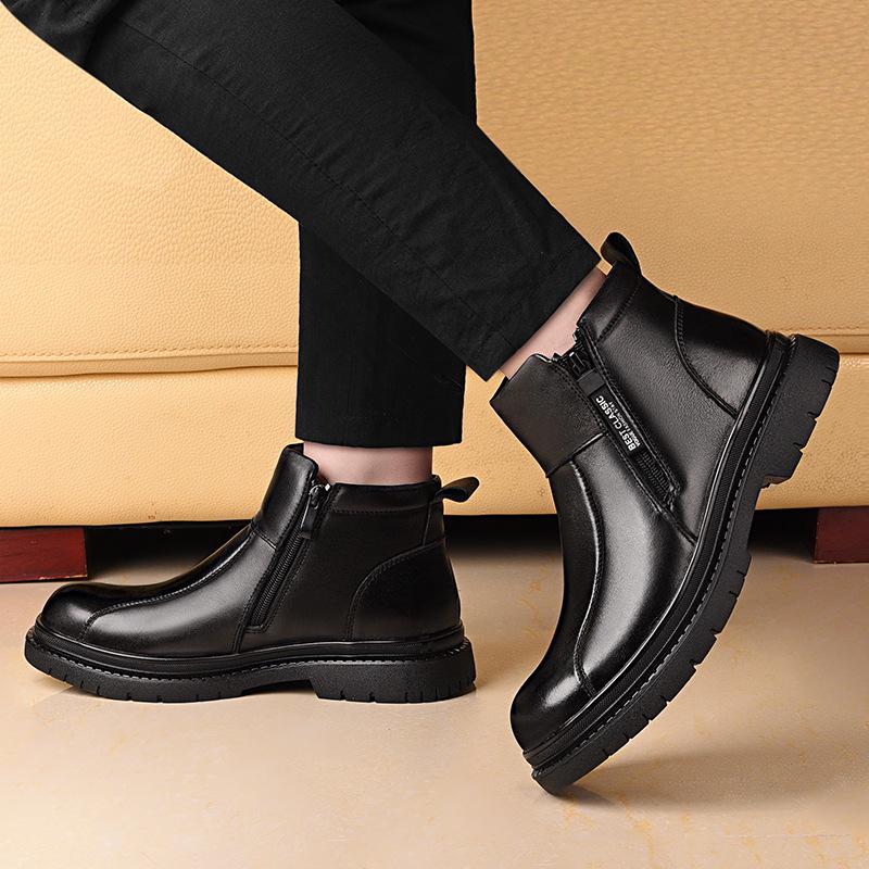 Men's 2025 Height-Increasing Genuine Leather Chelsea Martin Boots with Velvet Wool Lining