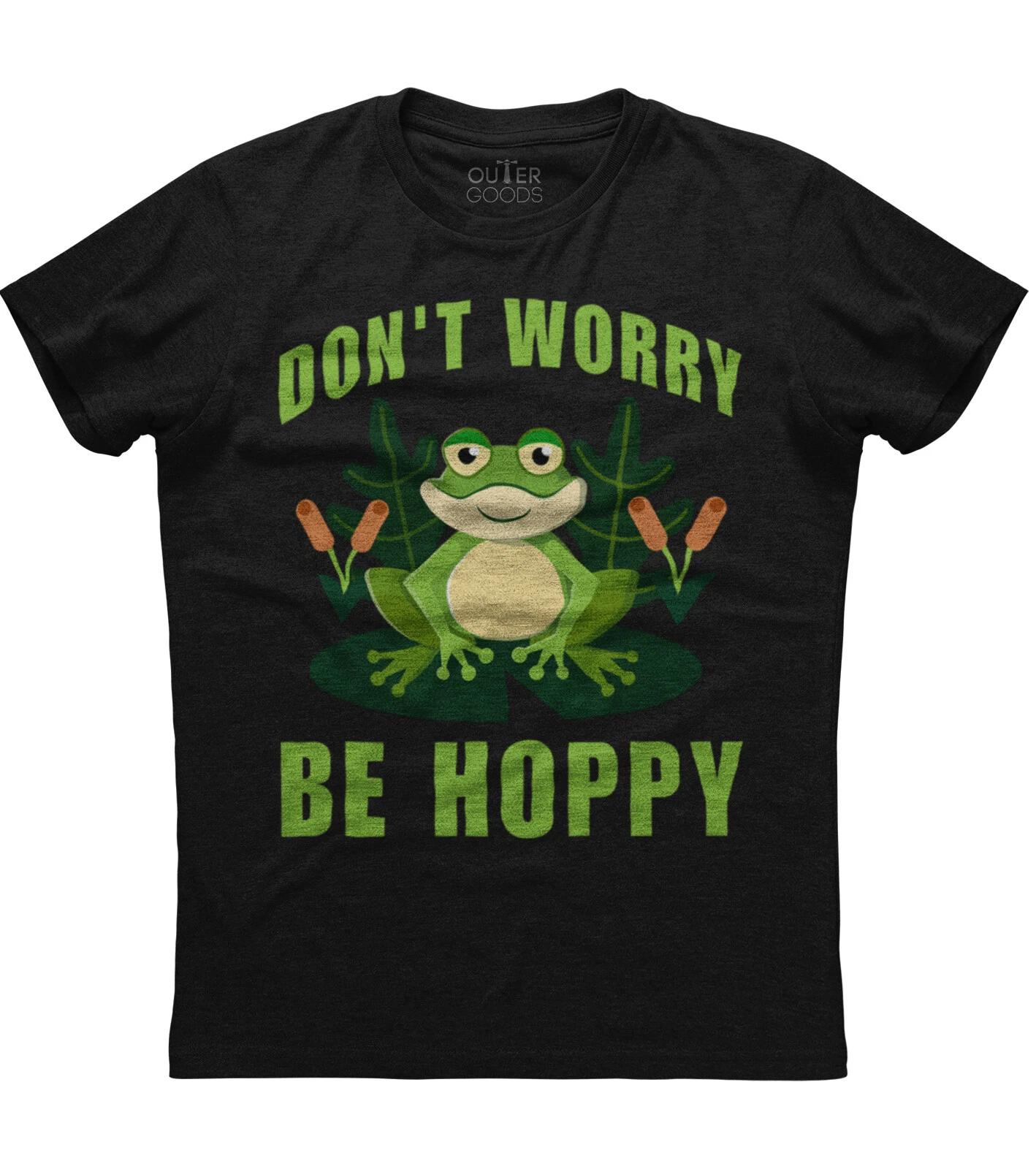 Don t Worry Be Hoppy Crazy Frog Print Mens Short Sleeve Cotton Black T-shirt XL