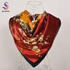 [BYSIFA] Navy Blue Chinese Roses Large Square Scarves New Female Elegant Large Silk Scarf Fashion Ladies Accessories 90*90cm