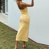 Sexy Knitted Midi Dress Women Halter Neck Summer Yellow Sleeveless Dress Backless Party Beach Casual Sundress