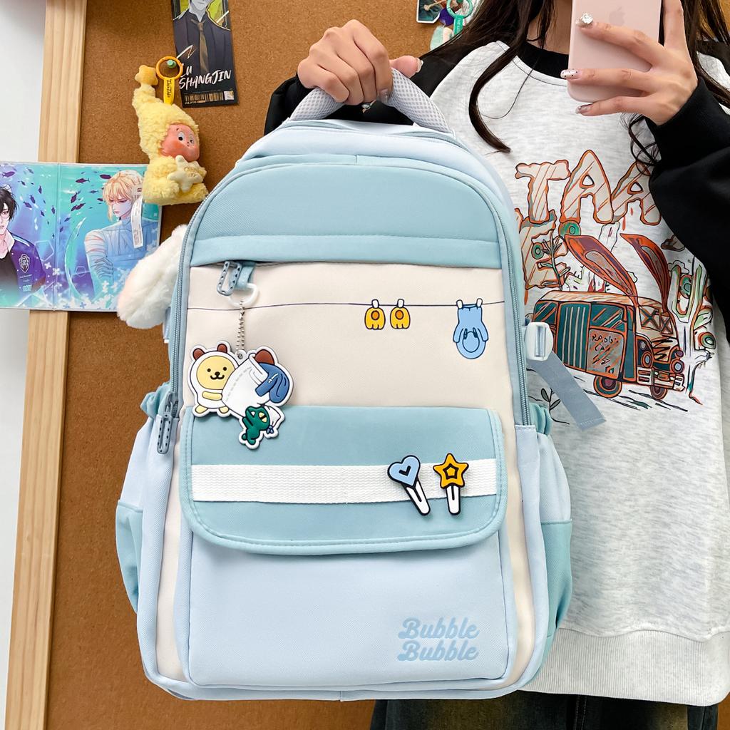 ins Girls College Style Casual Versatile Backpack Junior High School Student Large Capacity School Bag Women's Travel Light Backpack