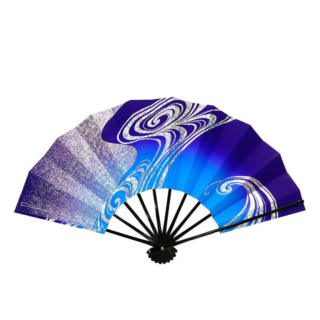 Dance silver holographic black 3008 [Agesuta] fan, 9.5 inches, foil, paint, vortex, blue,