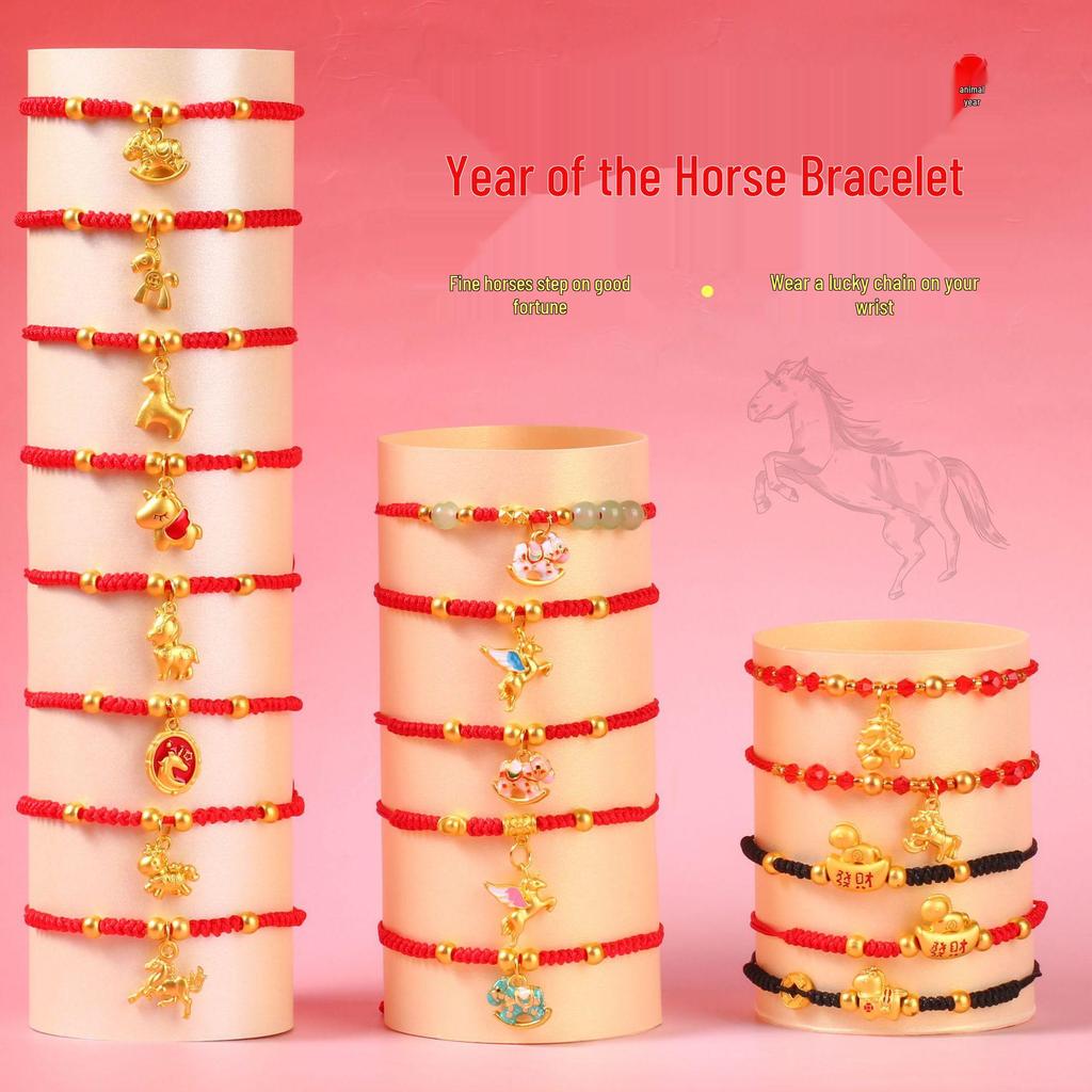 2026 Year of the Horse Zodiac Bracelet: Handmade Red String Ethnic Style Jewelry, Perfect for New Year or Small Gifts.
