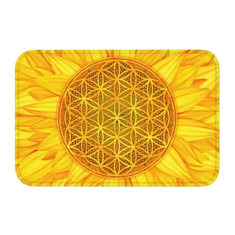Metatron Cube with Merkaba and Flower of Life Front Door Mat Non-Slip Waterproof Interior Kitchen Bedroom Rug