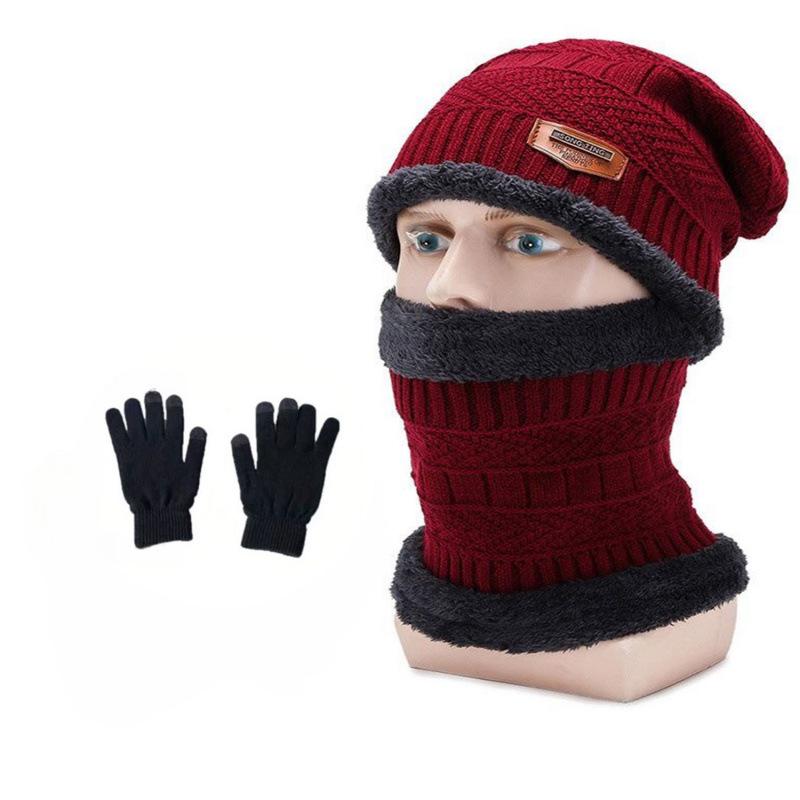 Men’s 3-Piece Winter Set: Fleece-Lined Knitted Hat, Scarf, and Gloves