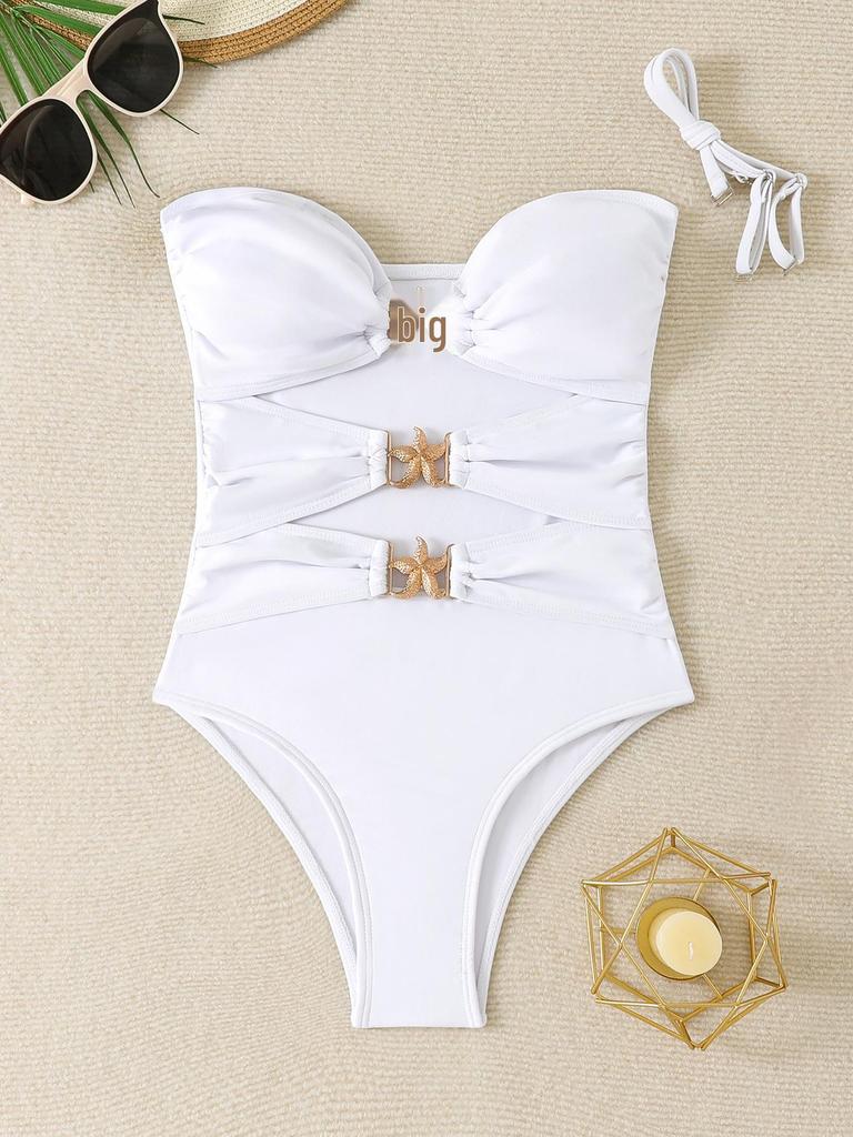2026 Trendy European & American Strappy Hollow-Out One-Piece Swimsuit - Women's High-End Beachwear