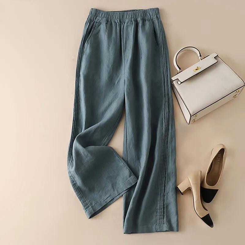 Pants for Women Stretchy Solid Colour Elastic High Waist Long Trousers Casual Pants S