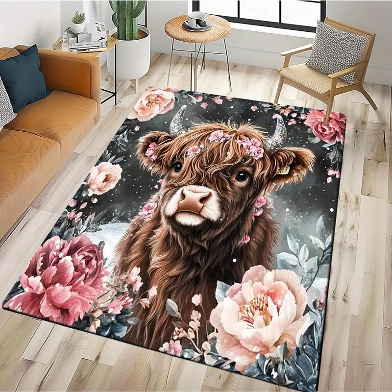 15 Size Highland Cow Printed Carpet Rugs for Home Living Room Bedroom Sofa Doormat Decor,kids Area Rug Non-slip Floor Mat