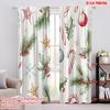 2pcs,2D Plane Printing Minimalist Curtains Christmas Ornaments Pinecones Holly Snowflakes Polyester Fabric (without Rod)