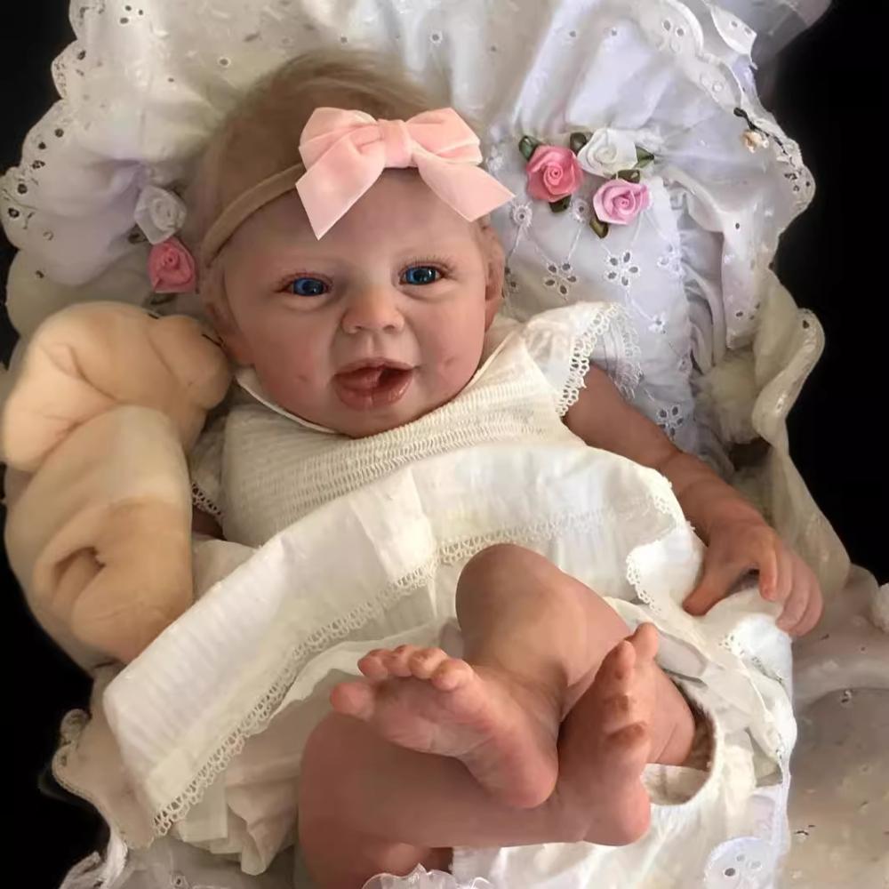 22 Zoll Reborn-Puppe Hani mit weichem Baumwollstoffkörper, so wirklich wie eine Wiedergeburtspuppe eines Neugeborenen, lebensechte Blutader, sichtbare Nachahmung einer Babypuppe, Weihnachtsgeschenke für Kinder