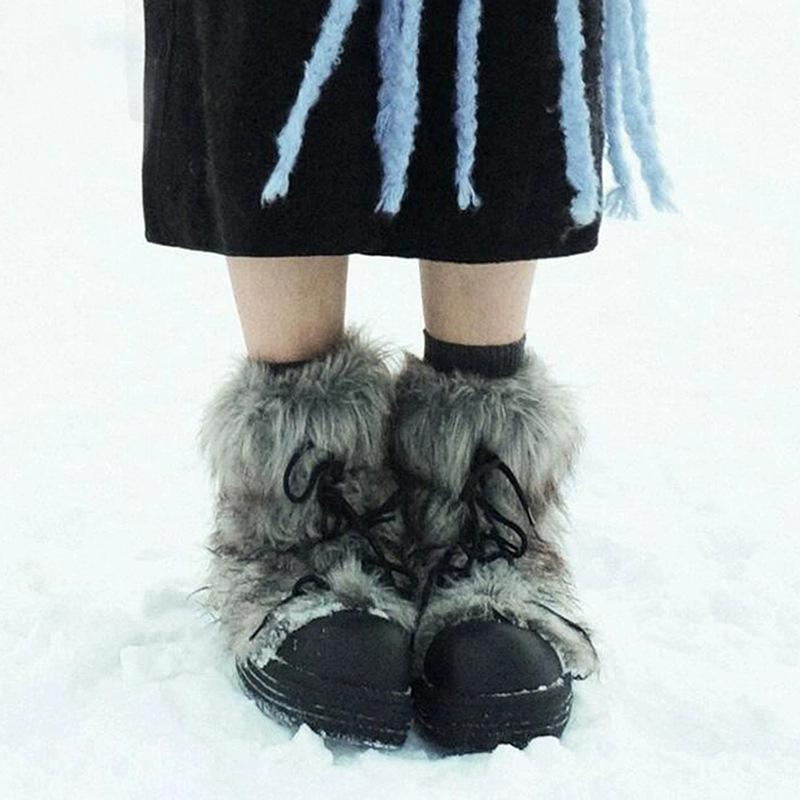 Niche Design Sense Fleece Thickened Snow Boots Women's Winter New Round Head Medium Tube Thick Bottom Heightening Warm Fluffy Boots
