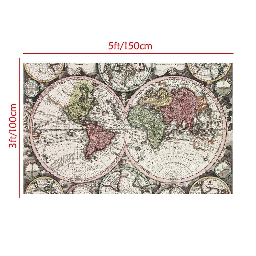Vintage World Map Double Hemisphere Antique Canvas Wall Art Poster Prints for Living Room Decor Office Study Hanging Aesthetic Map