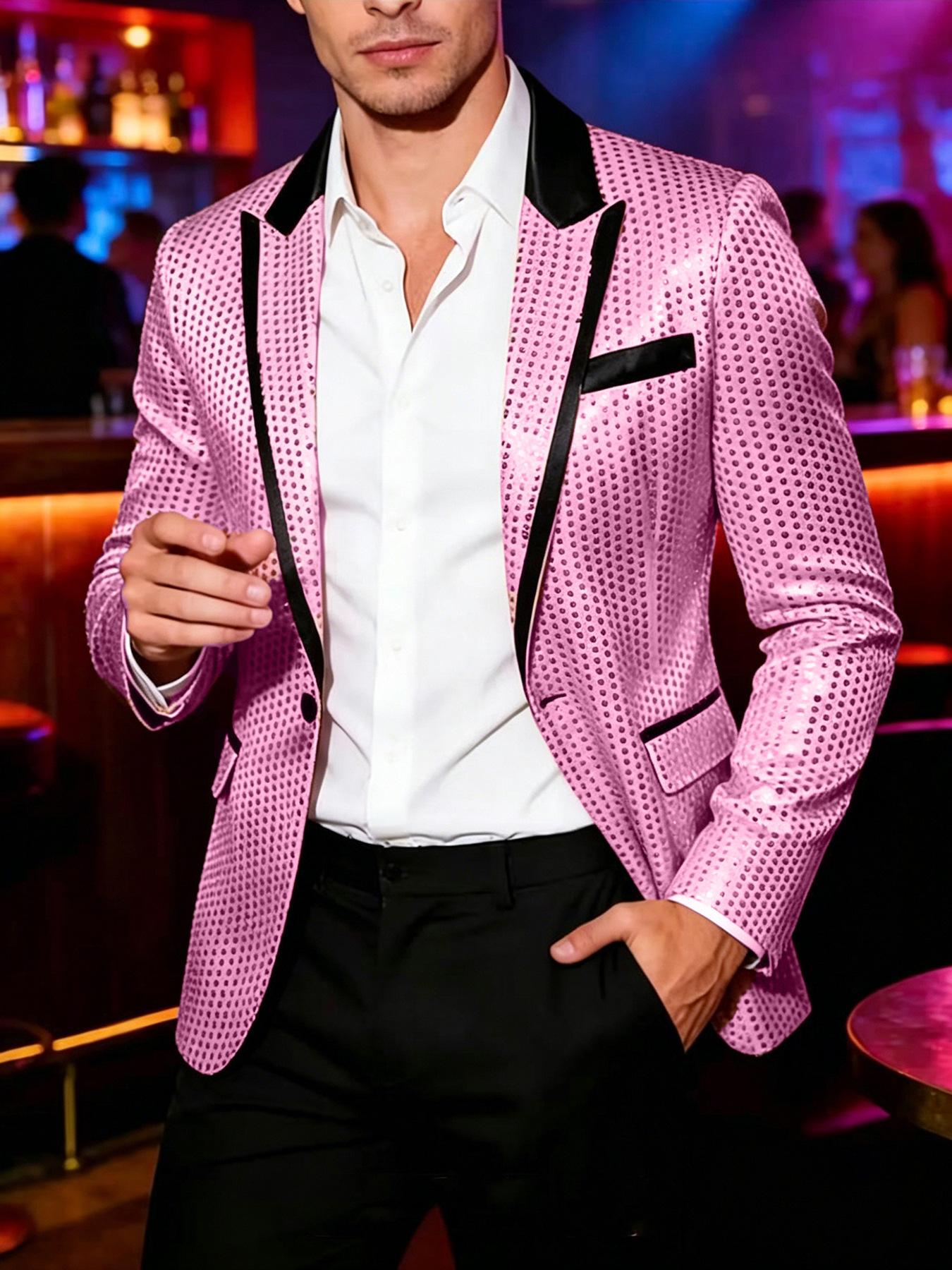 Men Sequined Slim Fit Blazer Nightclub Party Performance Formal Suit Jacket S