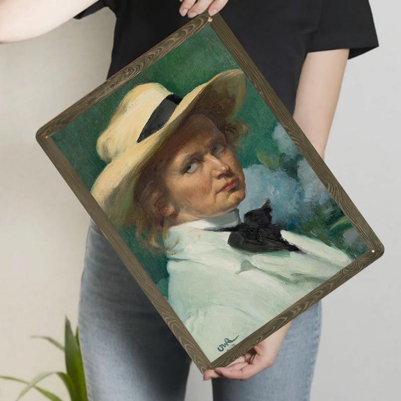 Vintage Impressionist Lady Portrait Metal Wall Art EuropeanStyle Home Decor Classic Painting Reproduction 20x30cm(7.8x11.8inch)