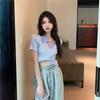 Sommer Frauen Gestrickte Polos kurzarm Hohe Taille Dünne T-shirt Eis Seide Polo Kragen Gestreiften T-shirts Schwarz Blau farbe