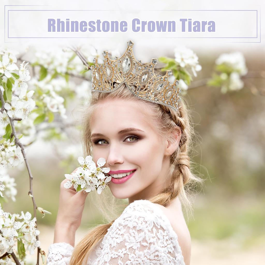 VOCOSTE Crown Tiara for Hair Gold and White Women, Princess, Bride, Wedding, Party, Cosplay, Accessory,