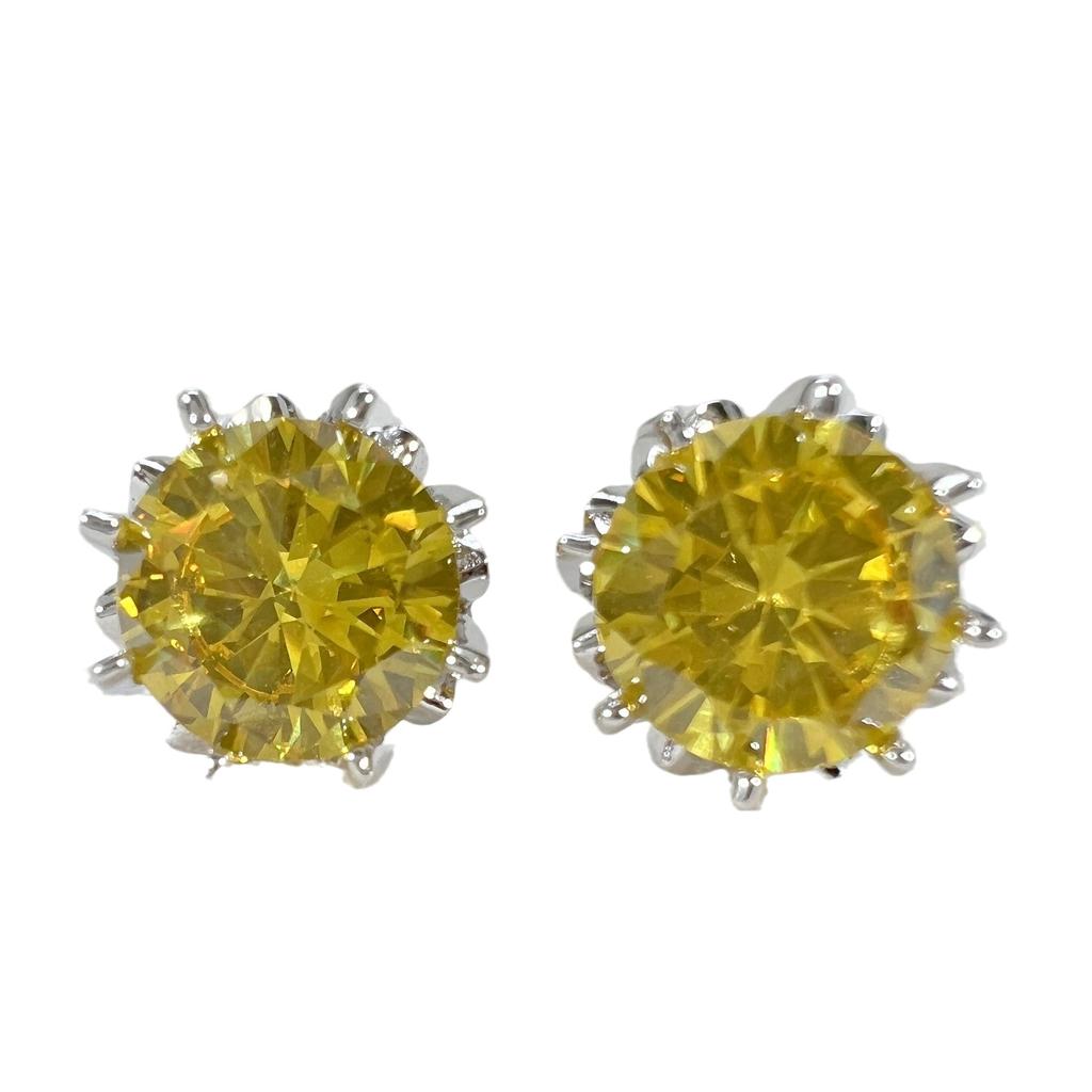 5a Blaugrüne Vermiculit-Ohrringe, 2 Karat, acht Krallenknospen, eingelegte Vermiculit-Blume, gelbe Diamant-Ohrringe