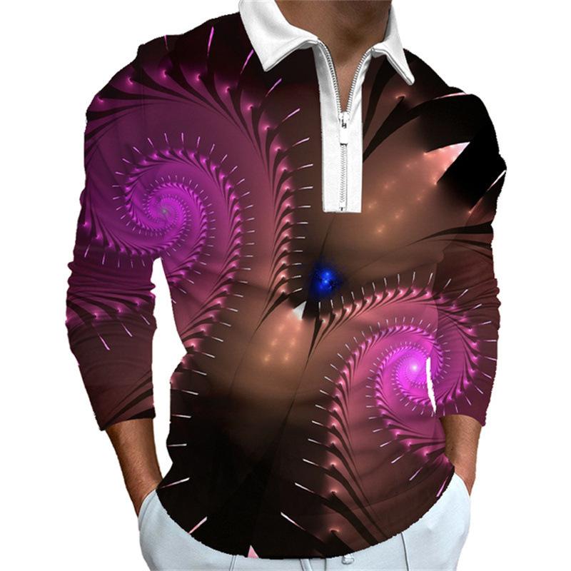 

Рубашки поло мужские с длинным рукавом модные кристально-фиолетовые хвосты с принтом новая мужская рубашка поло футболка на молнии с длинными рукавами топ