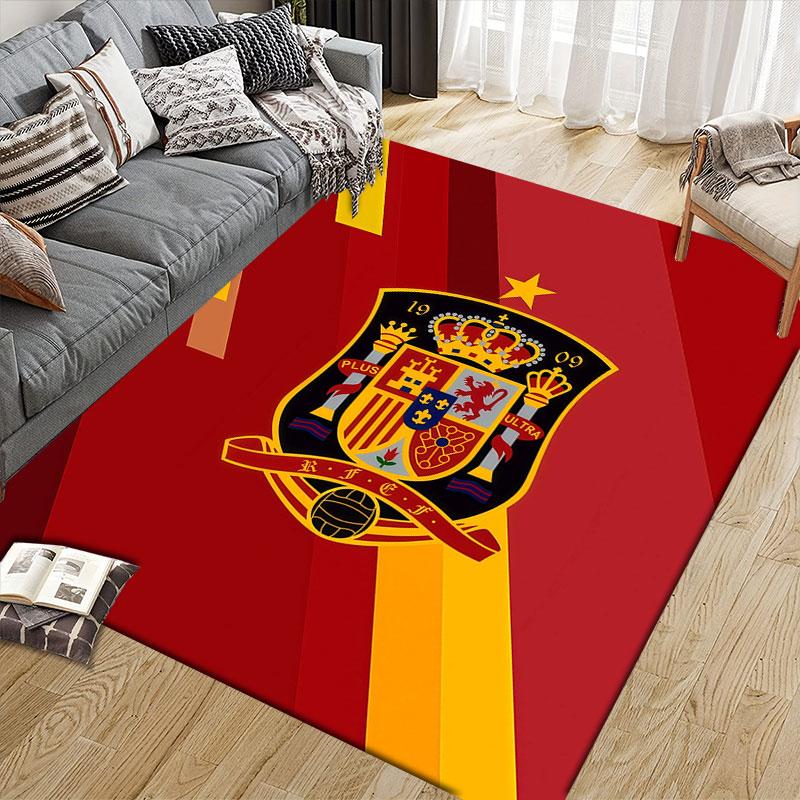 Spain National Football Team Flannel Printed Carpet, Home Sofa Decoration for Living Room & Bedroom, Non‑Slip Play Flannel Floor Mat for Game Room