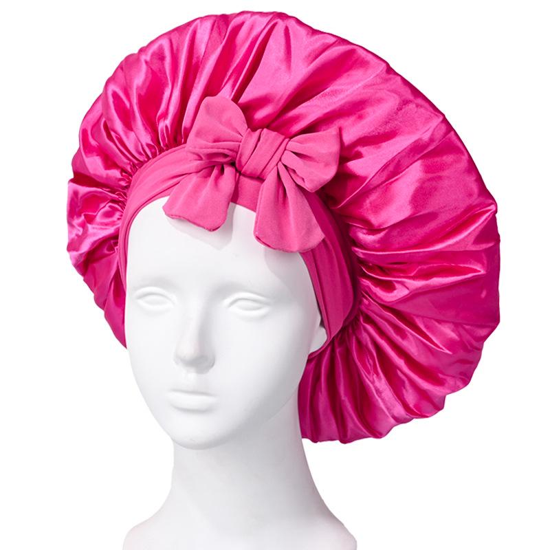 Extra Large Satin Bowknot Sleep Cap for Women's Hair Care