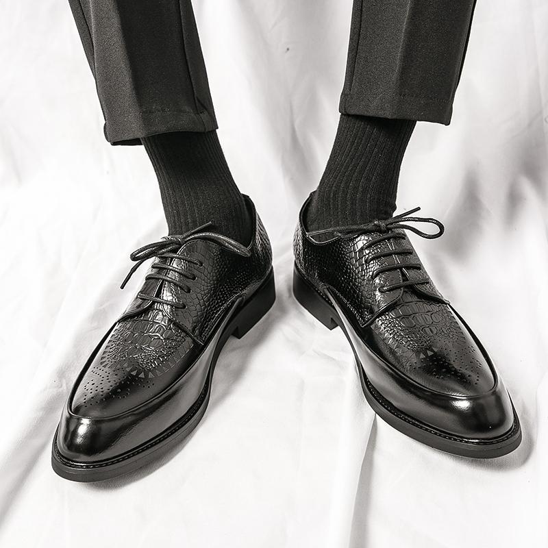 Fashion Men Lace Up Casual Leather Shoes Crocodile Pattern Luxury Dress Shoes Slip-on Wedding Shoes Leather Brogues Size 38-45