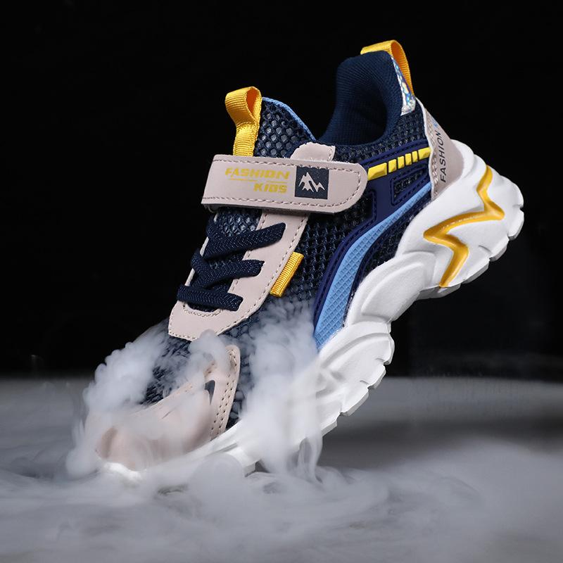 

Children s summer single net classmates Boys and girls dad shoes breathable mesh fly-woven sports shoes Students casual running shoes 28 синий