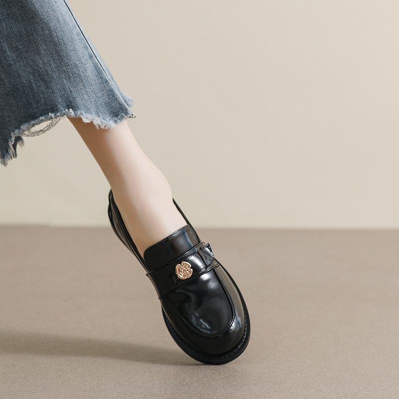 Small Gold Coin Women's Retro Autumn and Winter Platform Shoes Small Leather Shoes with Soft Soles Block Heels