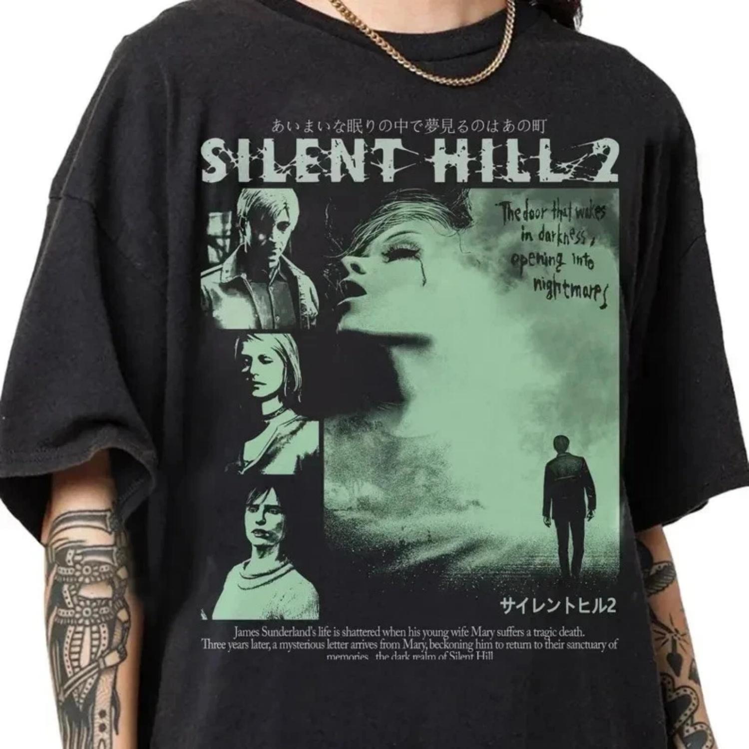

90s Retro Pirated Style Silent Hill 2 T-shirt Replica T-shirt Daily Outdoor Men s and Women s Fan Printed T-shirt S чёрный