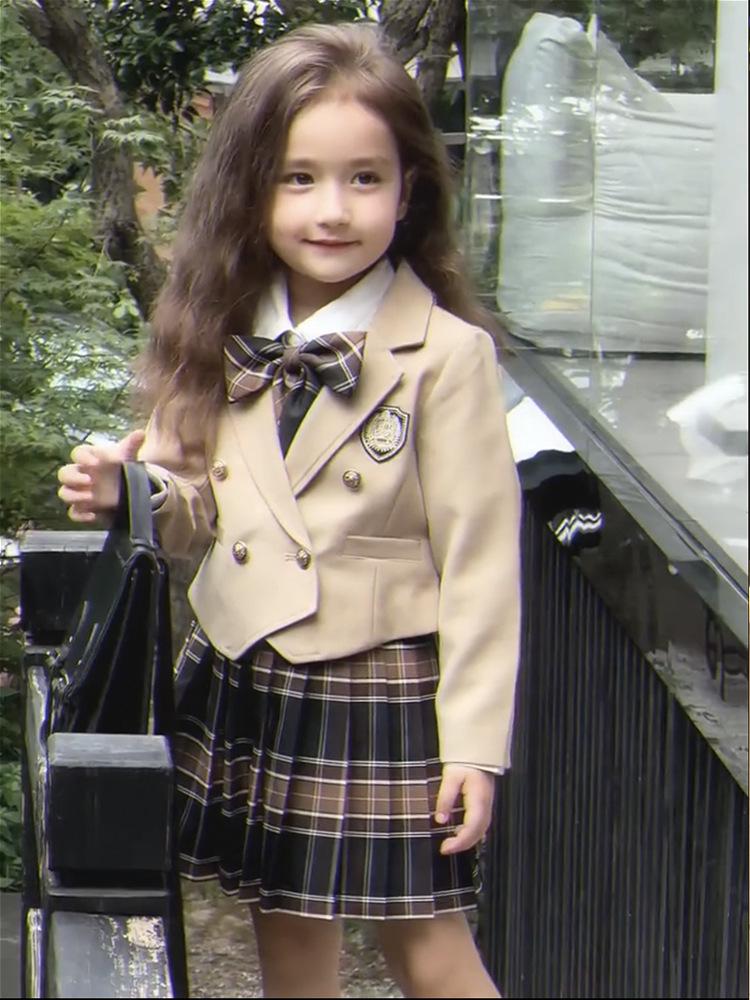 British Academy Style Girls' JK Uniform Three-Piece Set: Autumn/Spring Pleated Skirt & Fashionable Clothes