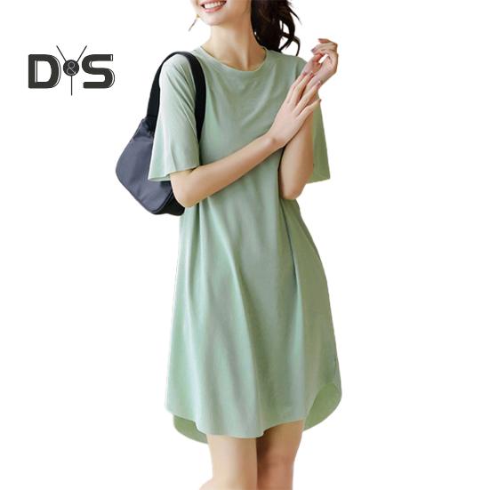Dáma letní šaty s kulatým výstřihem volné jednobarevné krátké rukávy ledové hedvábí ležérní oblečení domácí oblečení pyžama noční košile ke kolenům
