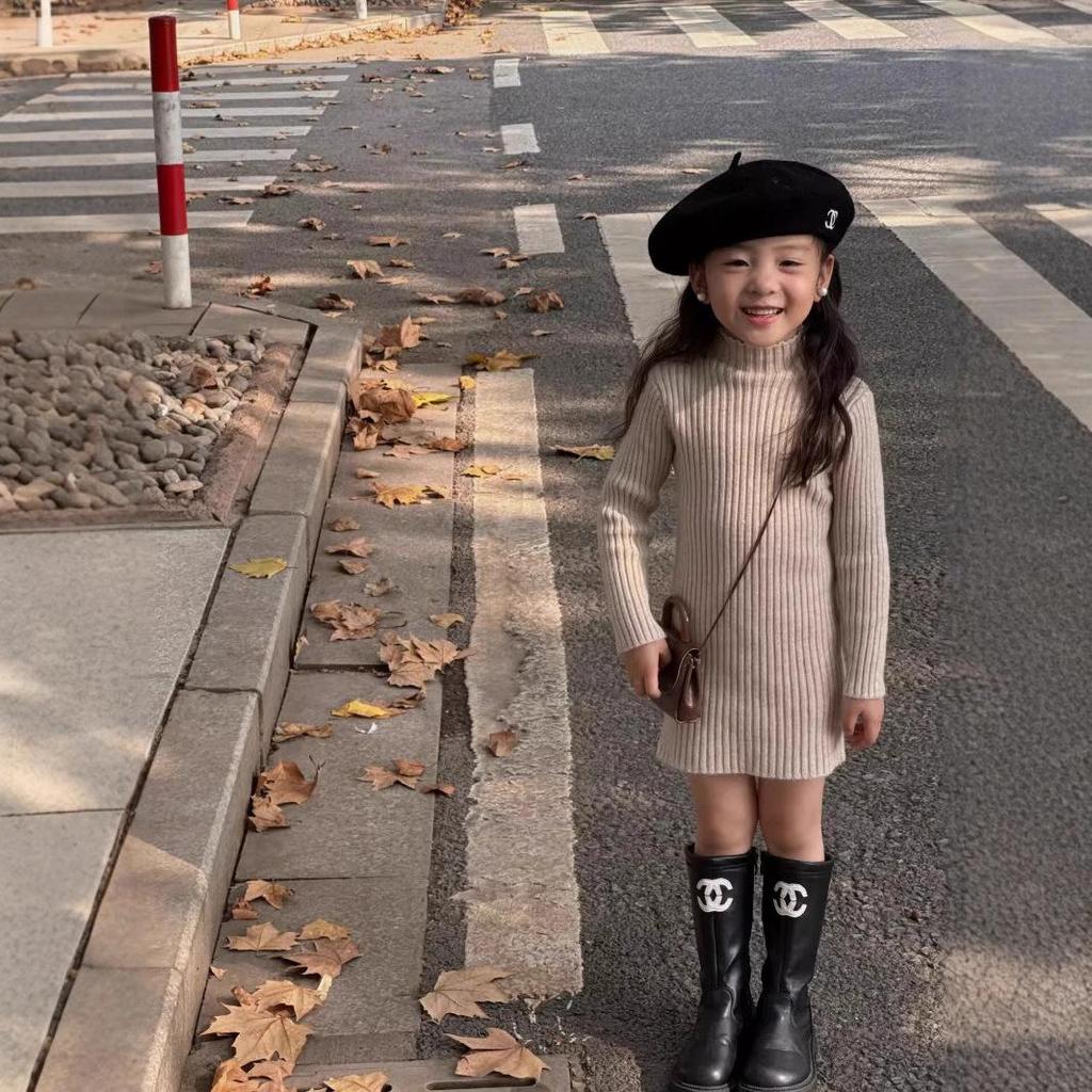 Girls' Autumn/Winter Wool Dress – Soft, Fashionable Mid-Length Knit for Kids