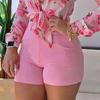 Summer Office Lady Shorts High Waist Solid Color Back Zipper Skinny Hot Pants for Daily Life