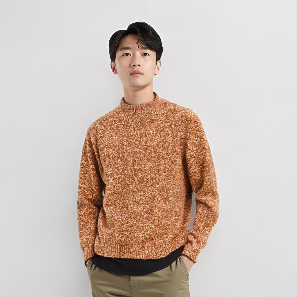 Uniqlo Jw Anderson Collaboration Fw23 Round Neck Pullover Melange Long Sleeve Knit Sweater Unisex sweater Brown 461070-26